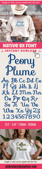 Native BX Embroidery Font, Coastal Hug Monogram, 13mm–125mm Resized