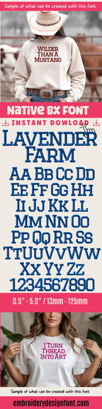 native BX font', Coastal Hug Embroidery Font, 13mm-125mm, Object-Based