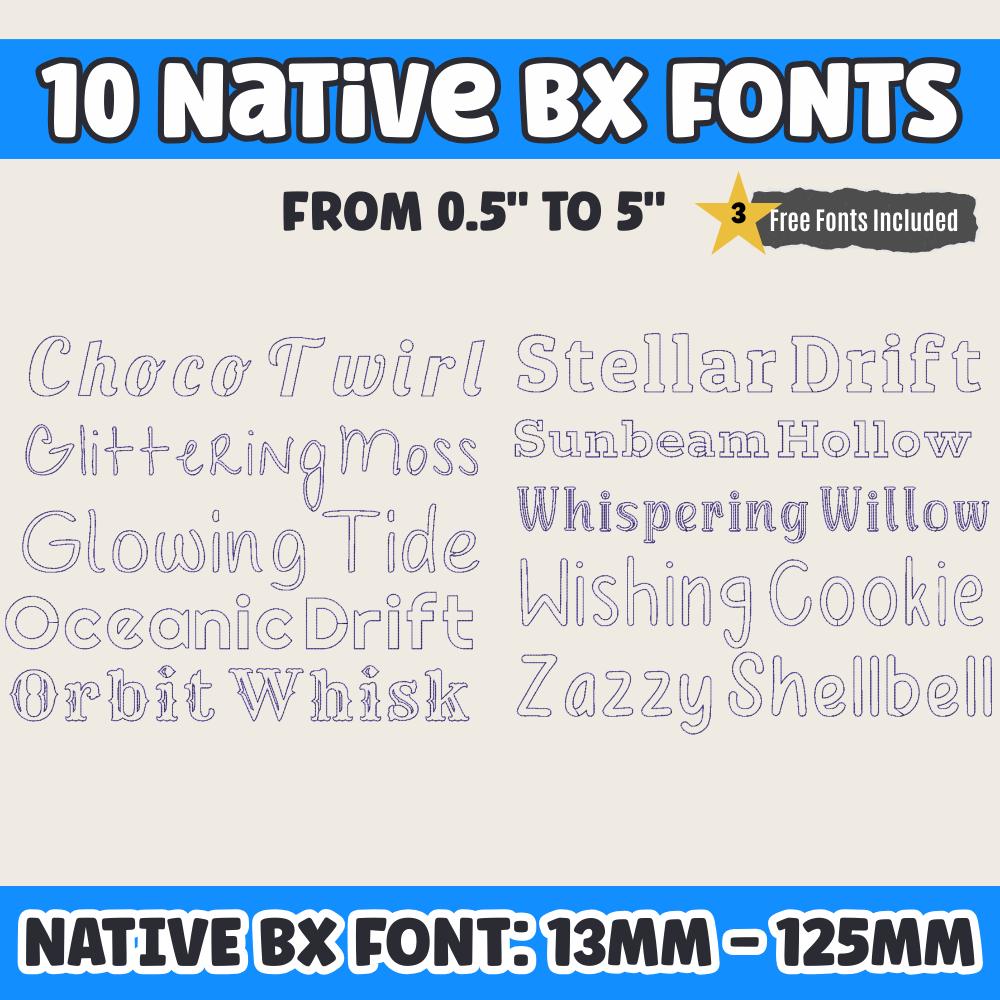 BX Embroidery Font, 10 Native BX Fonts, Embrilliance 13-125mm Home