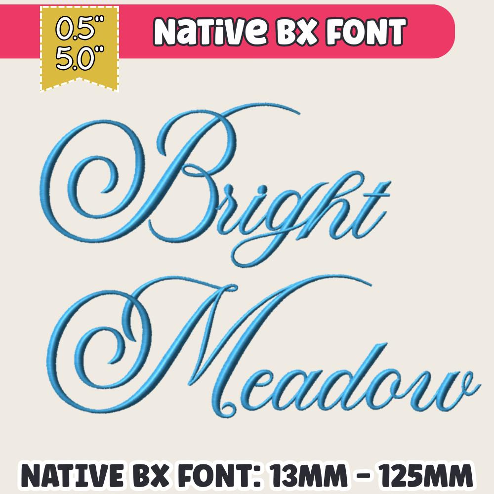BX Embroidery Font, Skinny Script Bright Meadow, 13-125mm Wedding