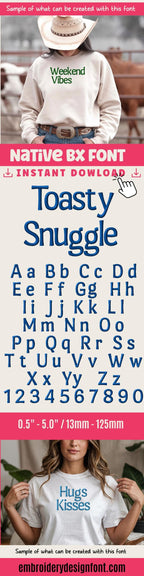 Native BX Embroidery Font Coastal Hug, Embrilliance Object-Based, 13mm–125mm