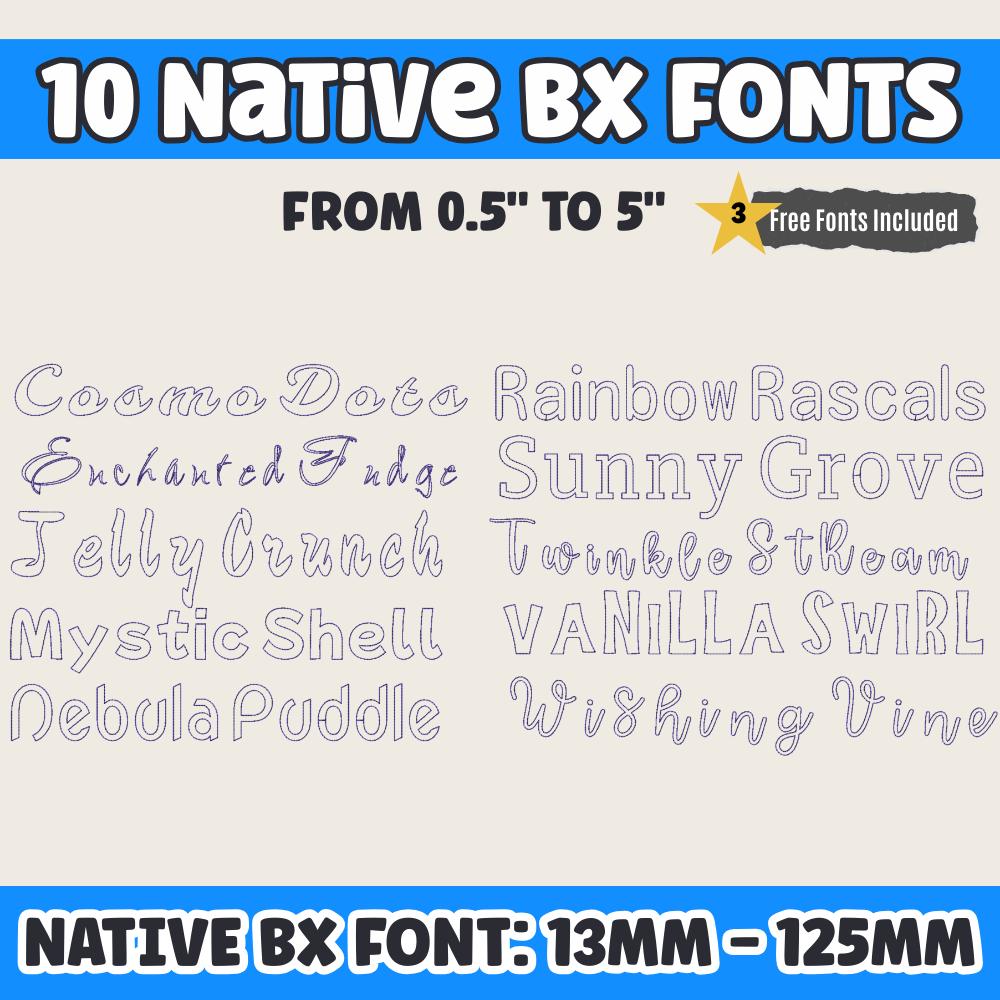 BX Embroidery Font, 10-Piece BX Native Set, Embrilliance 13-125mm
