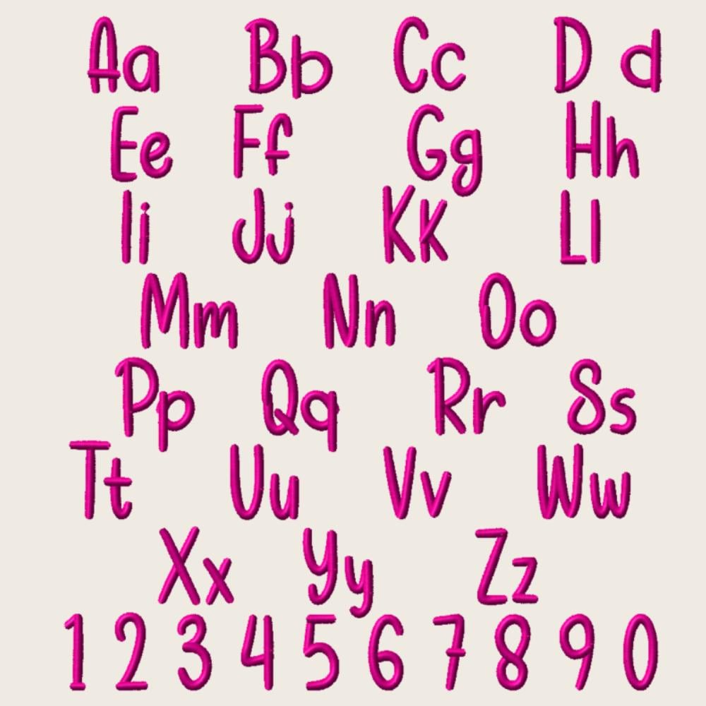 BX Embroidery Font, Coastal Hug Script Alphabet, Resize 13mm–125mm