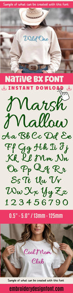 native bx font, Coastal Hug BX Embroidery, 13-125mm Object-Based.
