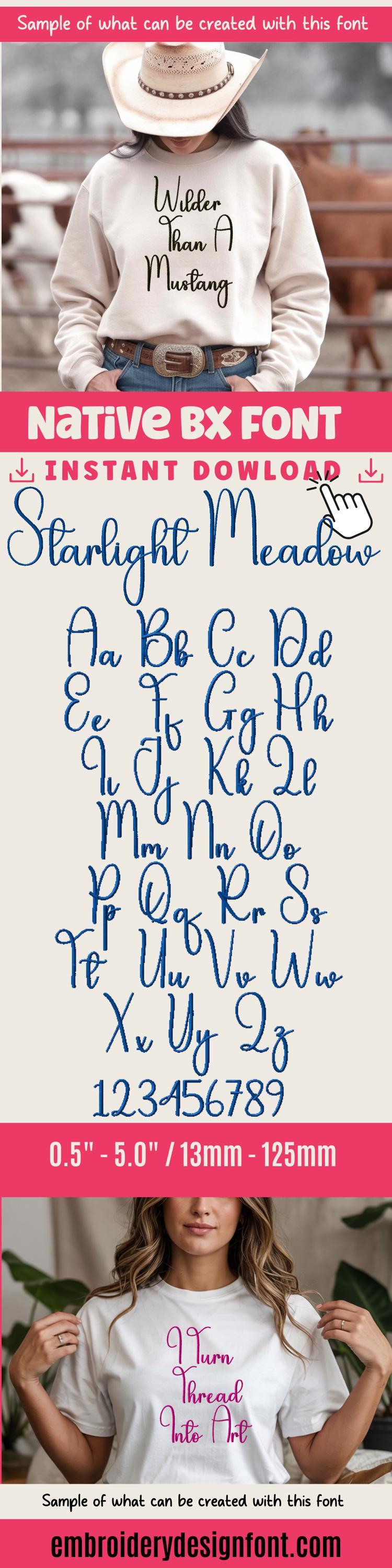 BX embroidery font' Starlight Meadow, BX Embrilliance 13mm-125mm.