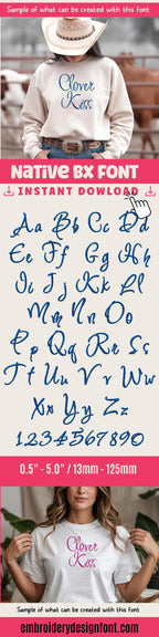 native BX embroidery font, Coastal Hug13-125mm EditableEmbrilliance