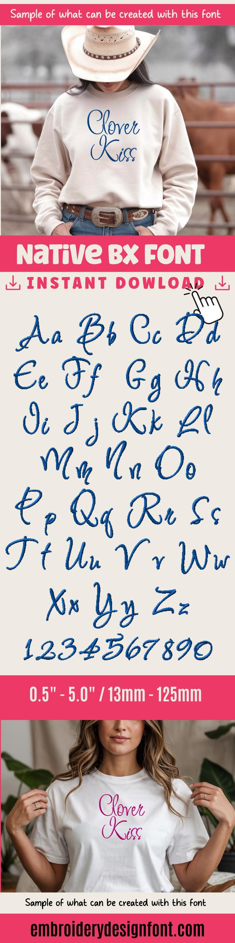 native BX embroidery font, Coastal Hug13-125mm EditableEmbrilliance