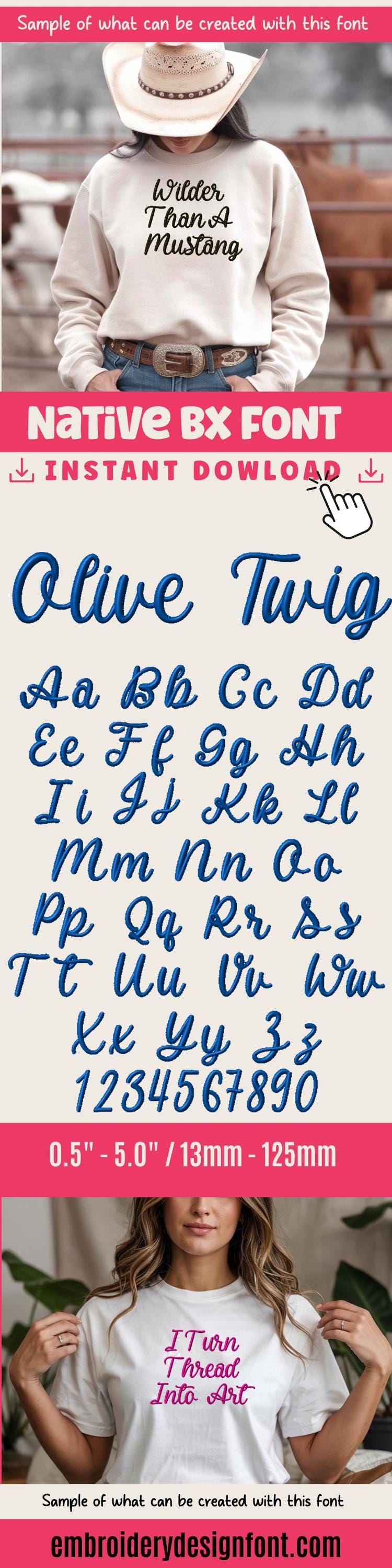 Native BX Embroidery Font Olive Twig, Elegant Vintage Alphabet Set