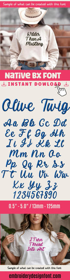 Native BX Embroidery Font Olive Twig, Elegant Vintage Alphabet Set