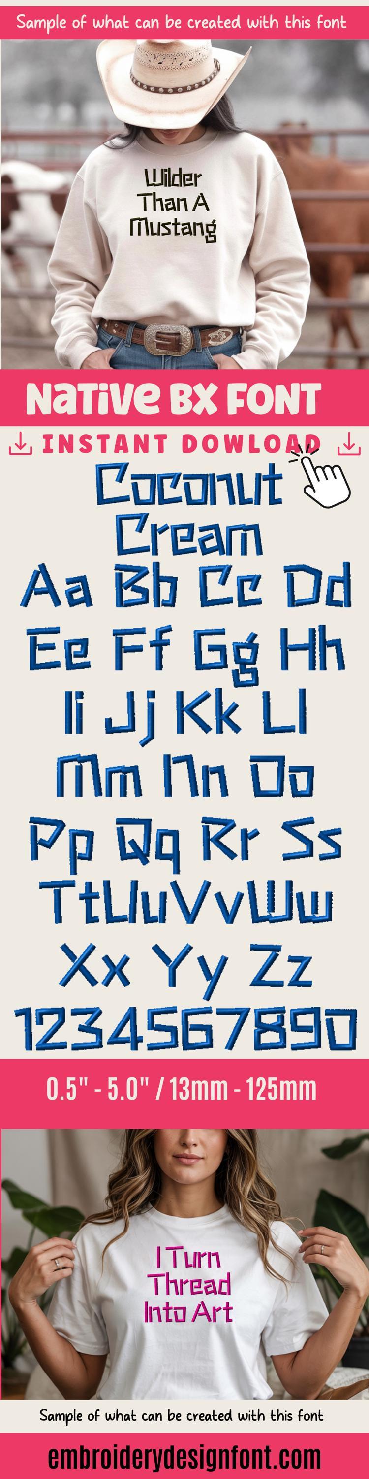 native bx font', Coastal Hug Embroidery BX Font, Resizable 0.5-5in