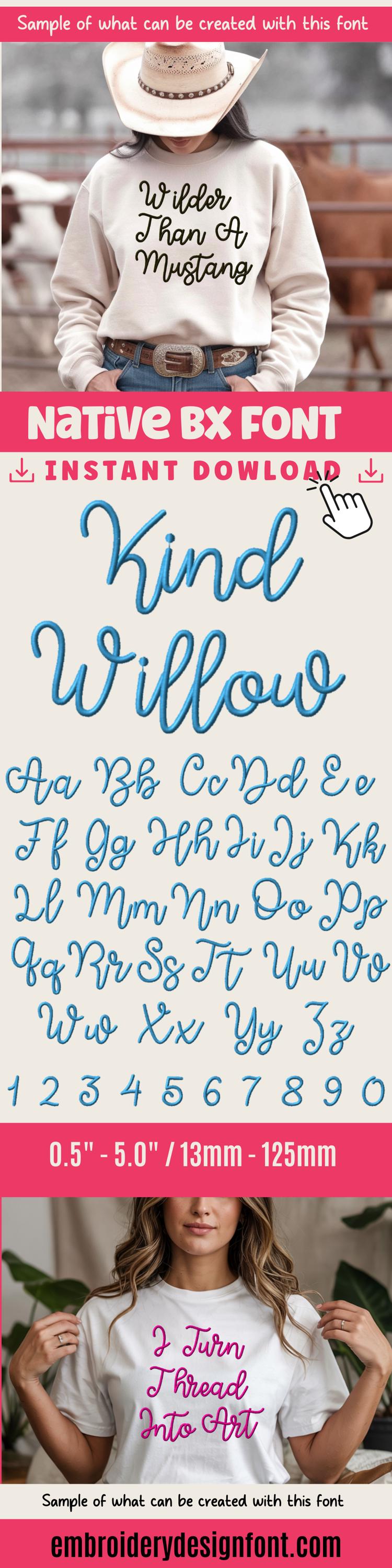 BX Embroidery Font, Coastal Hug Script BX, Native 0.5–5in PES Mon