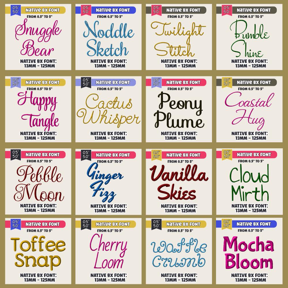 Native BX Font Bundle, 114 BX Embroidery Fonts, 13-125mm Scalable
