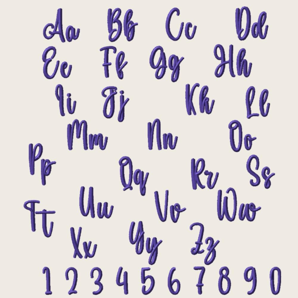BX Embroidery Font', Thick Script Cursive Edit Alphabet, 13–125mm