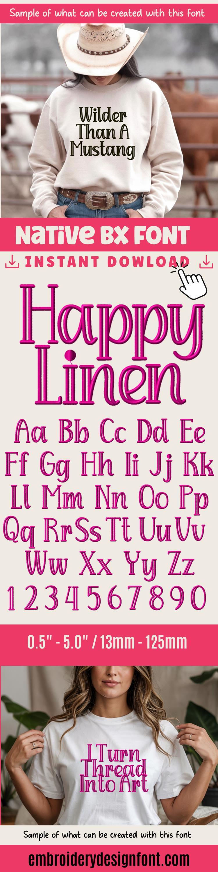 BX Embroidery Font, Tall Skinny Cursive Alphabet PES+ DST 13-125mm