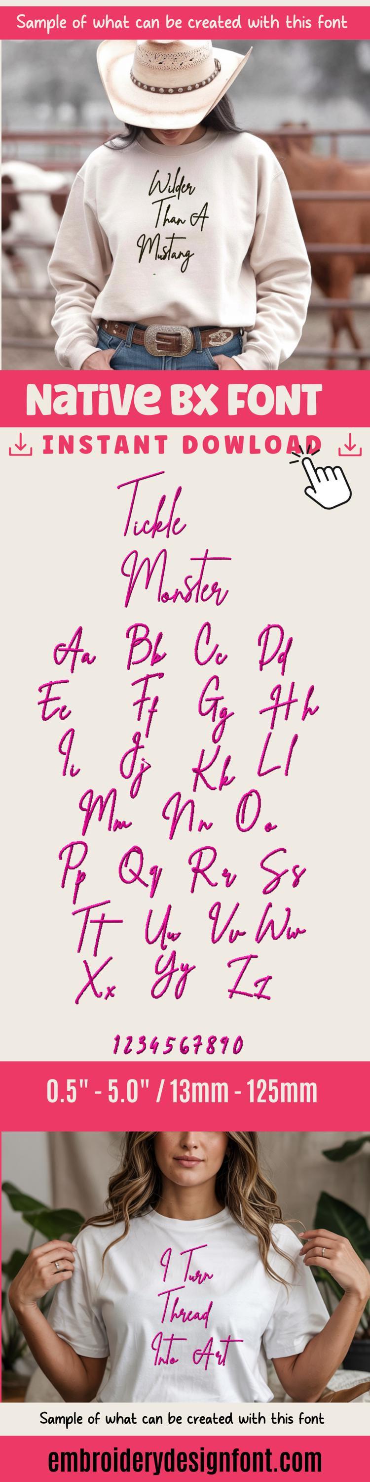 BX embroidery font Tickle Monster Native Embrilliance, 13mm - 125mm