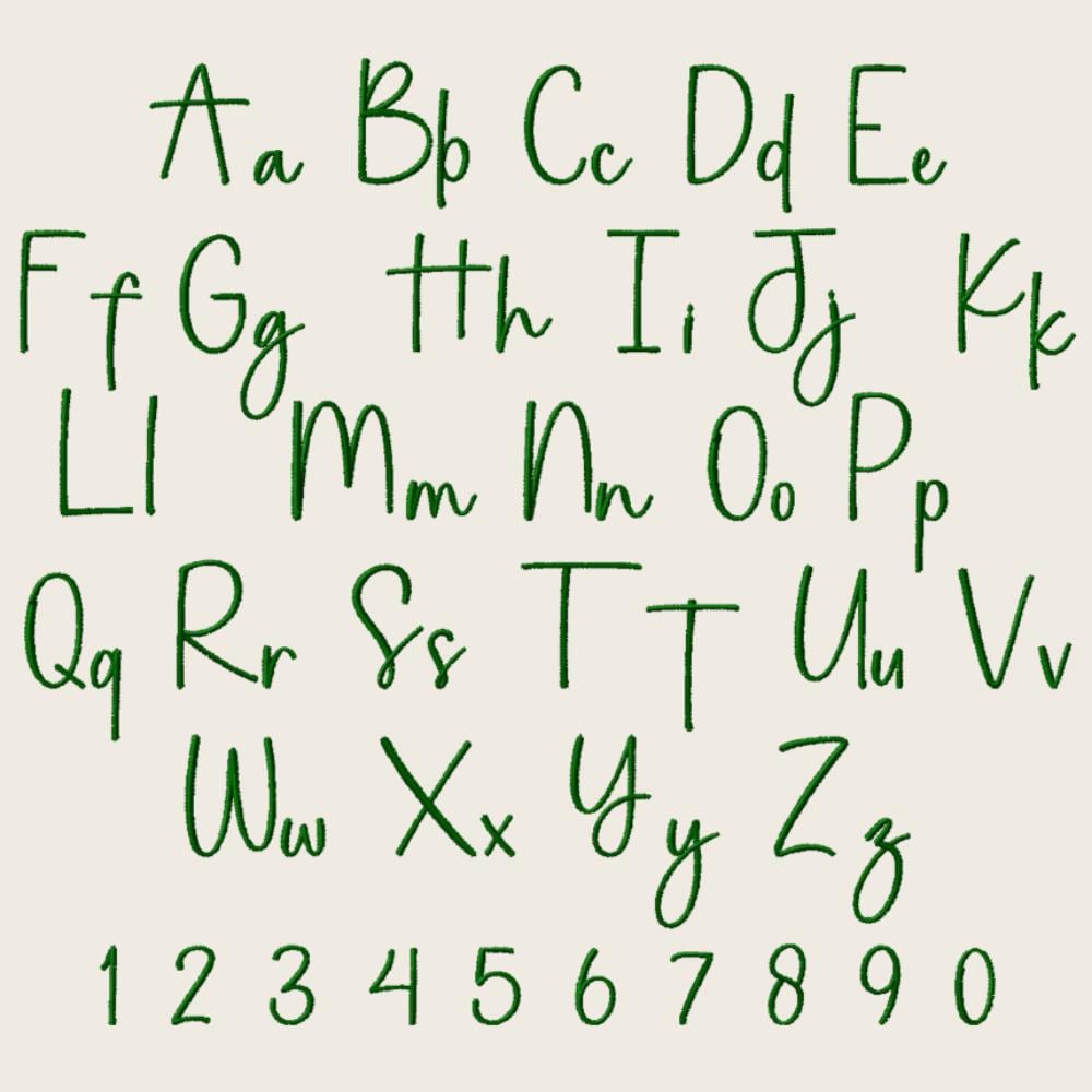 BX Embroidery Font, Taller Skinny Script Alphabet PES DST 13–125mm
