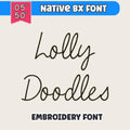 BX Embroidery Font' Skinny Script Lolly Doodles, Alphabet, 125mm.