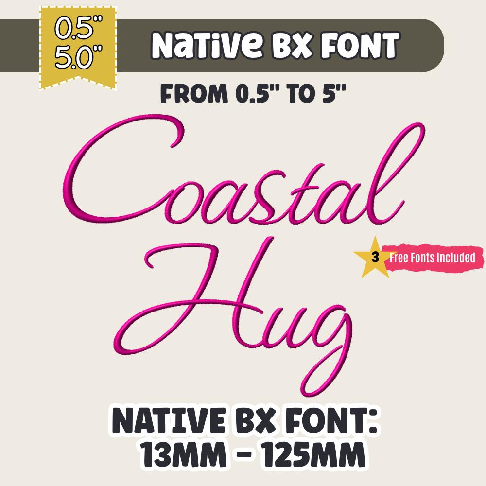 Bx Embroidery Font, Coastal Hug Native BX Font, Embrilliance Download