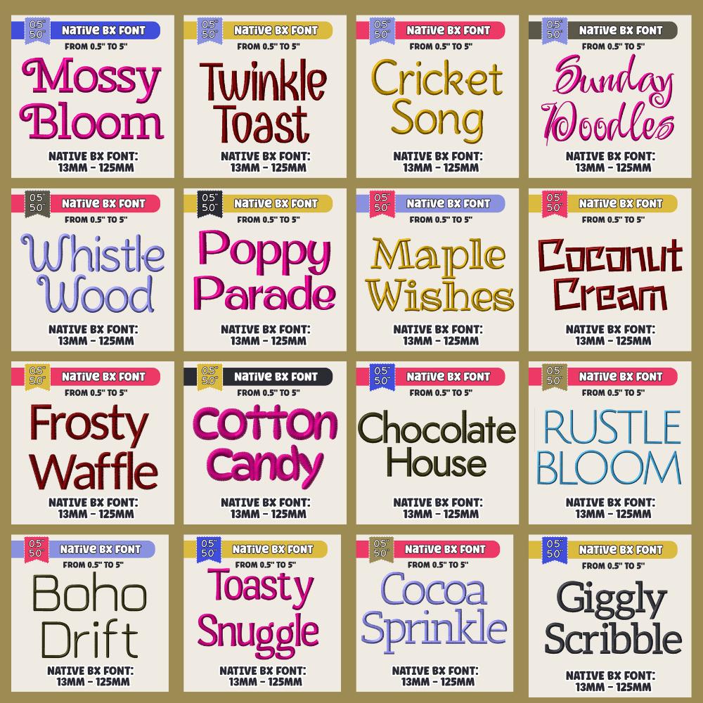 Native BX Font Bundle, 114 BX Embroidery Fonts, 13-125mm Scalable