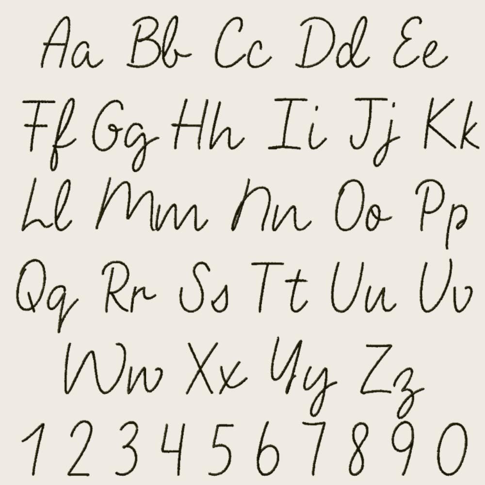 BX Embroidery Font' Skinny Script Lolly Doodles, Alphabet, 125mm.