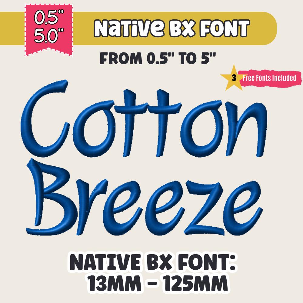 Native BX letters', Coastal Hug Embroidery Fonts, 13mm-125mm Pack