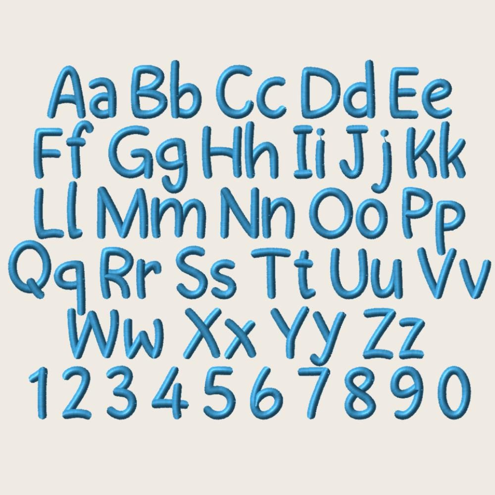 Bx Embroidery Font, Coastal Hug Script Alphabet, Native 13–125mm.