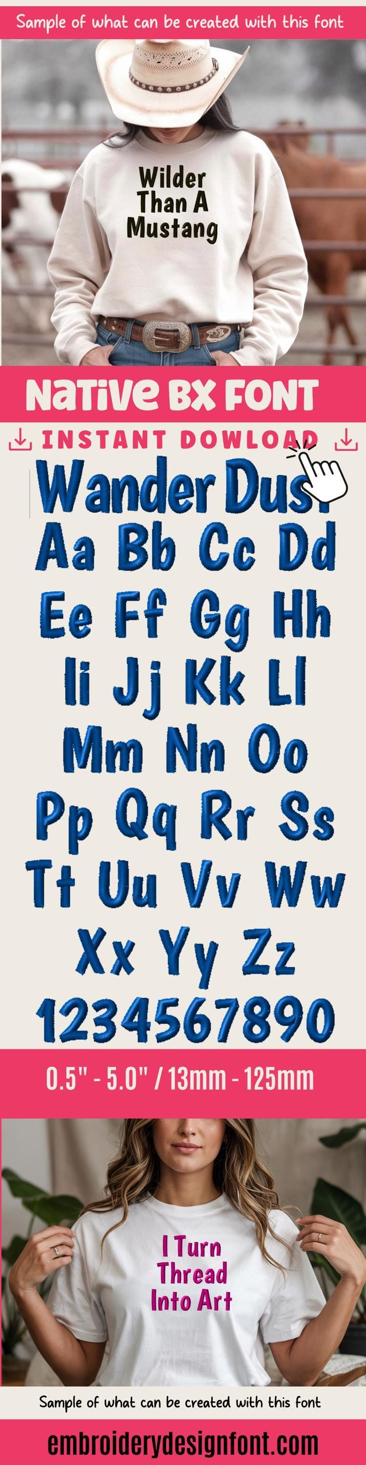 Native BX font, Coastal Hug Embroidery Font 13mm–125mm, Editable.