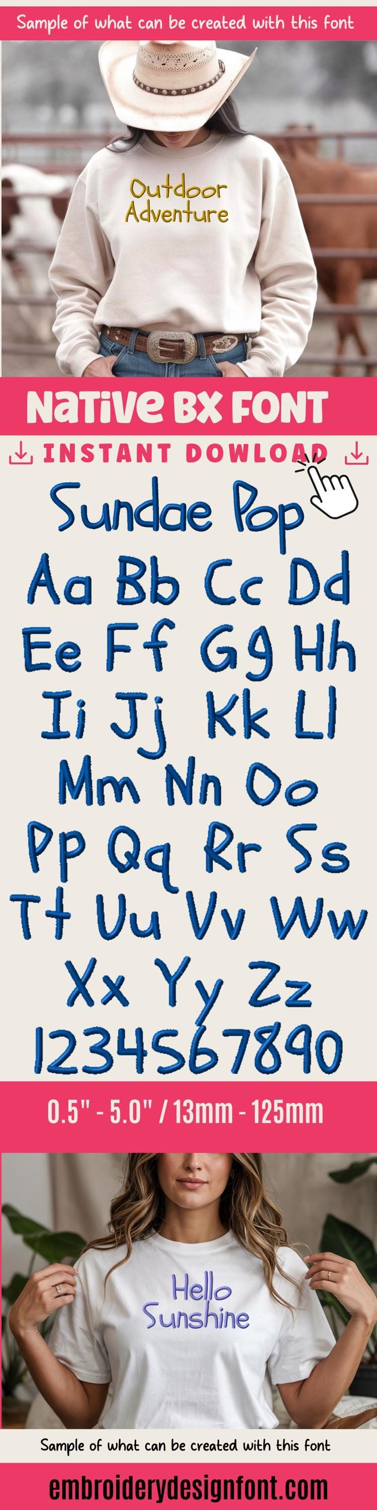 Native BX Embroidery Font' Coastal Hug, Scalable 13mm-125mm Object