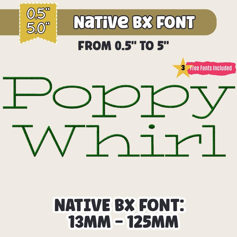 Native BX Embroidery Font, Coastal Hug, 13mm-125mm, Upper/Lower V2