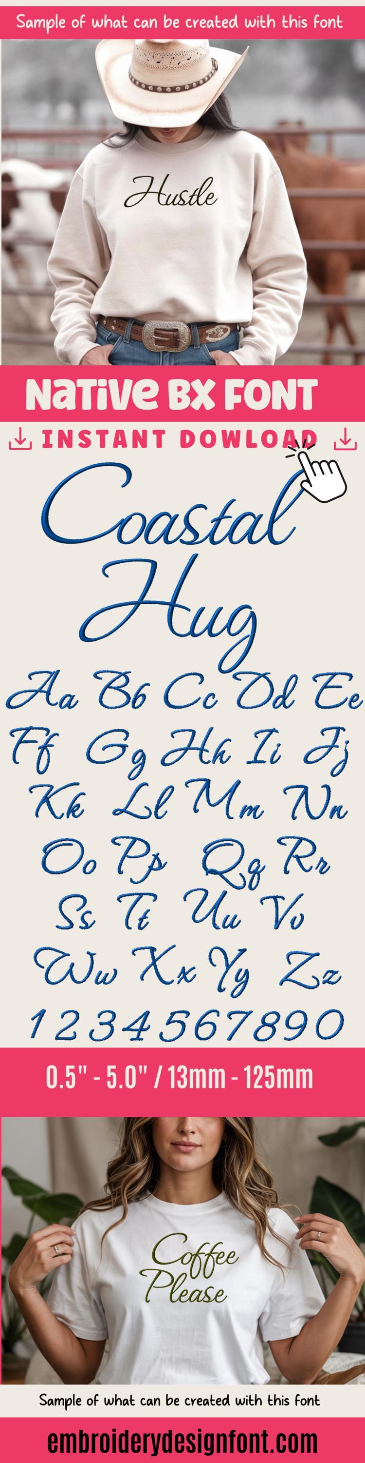 Bx Embroidery Font, Coastal Hug Native BX Font, Embrilliance Download