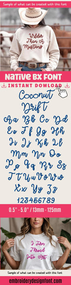 BX Embroidery Font' Coconut Drift, Native BX Embrilliance Alphabets