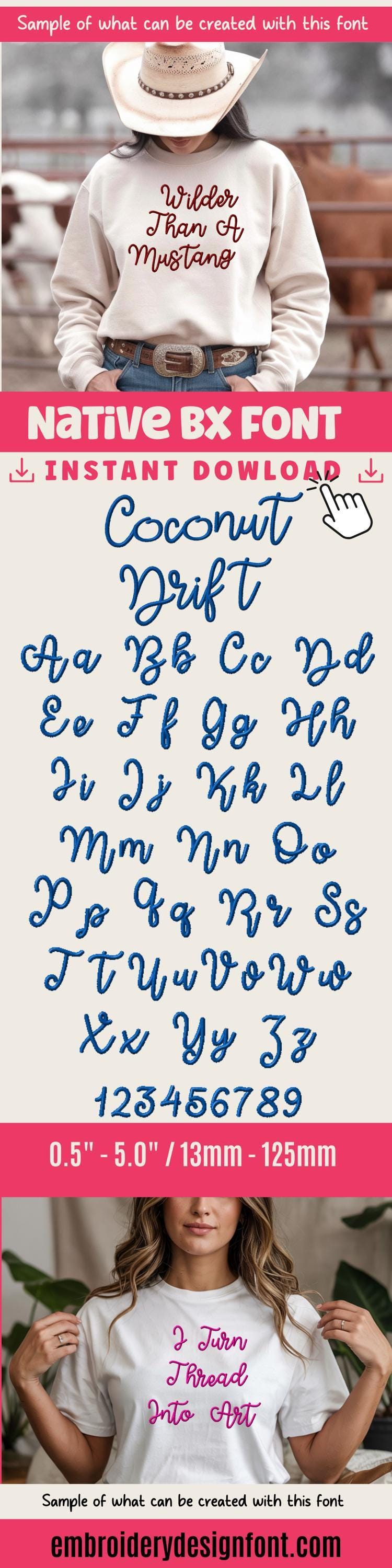 BX Embroidery Font' Coconut Drift, Native BX Embrilliance Alphabets