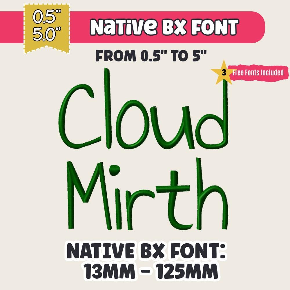 native bx font' Coastal Hug BX Embroidery Font, 13-125mm Scalable.