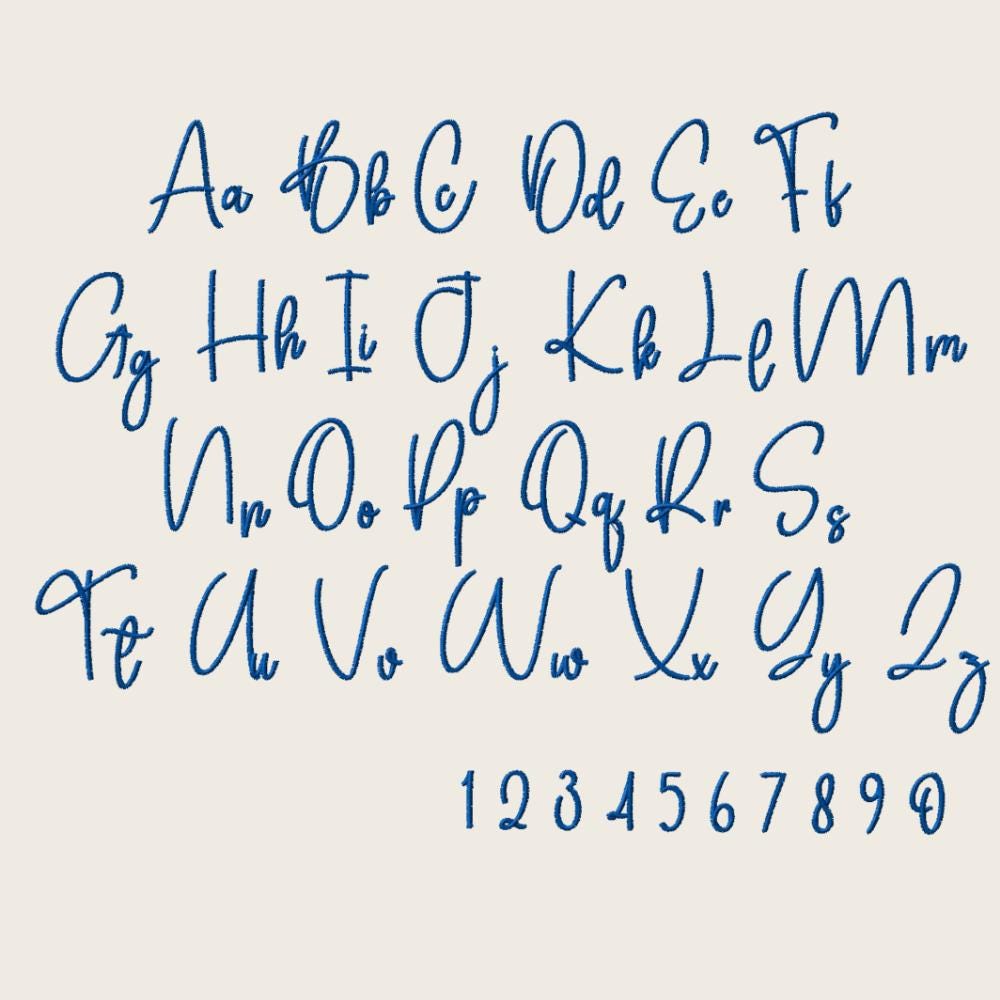 BX Embroidery Font, Skinny Script Cosy Wiggles, 13–125mm PES Caps