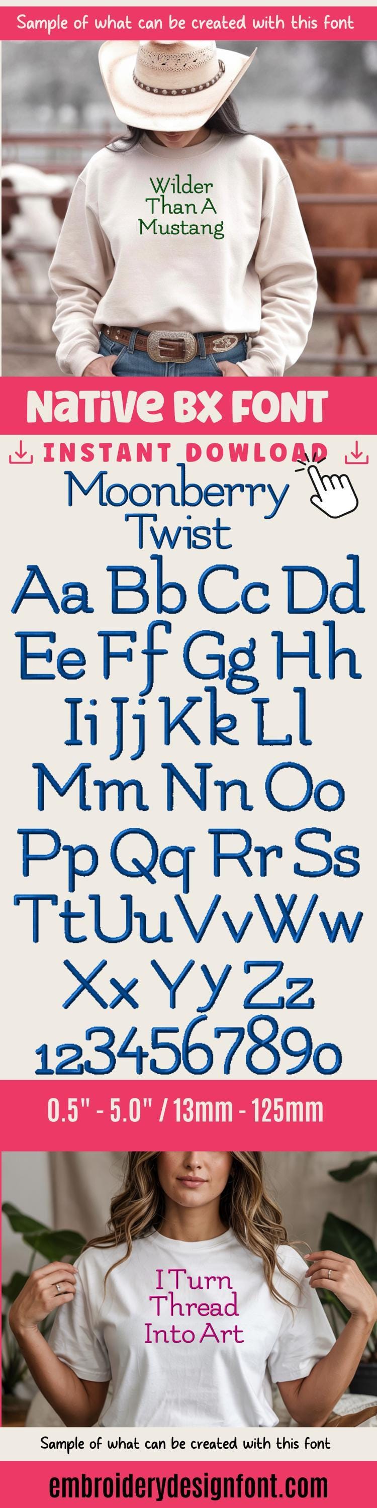 Native BX Embroidery Font, Coastal Hug BX In Embrilliance, 13-125mm
