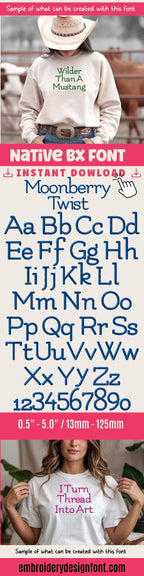 Native BX Embroidery Font, Coastal Hug BX In Embrilliance, 13-125mm