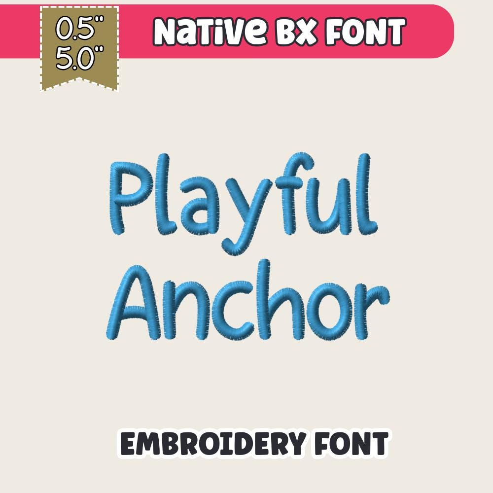 Bx Embroidery Font, Coastal Hug Script Alphabet, Native 13–125mm.
