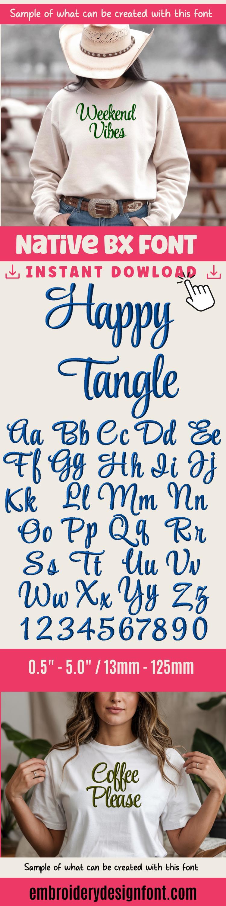Native BX Embroidery Font, Happy Tangle BX Embrilliance 13-125mm,