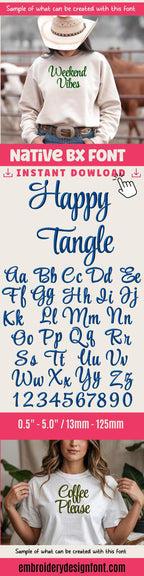 Native BX Embroidery Font, Happy Tangle BX Embrilliance 13-125mm,