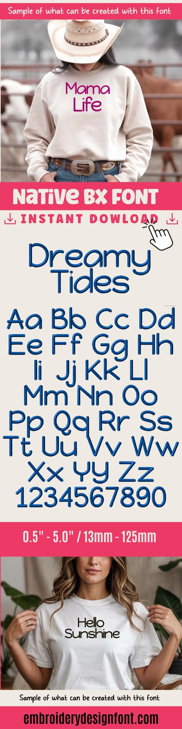 Native BX Embroidery Font, Coastal Hug Script, Edit, 13mm To 125mm