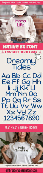 Native BX Embroidery Font, Coastal Hug Script, Edit, 13mm To 125mm