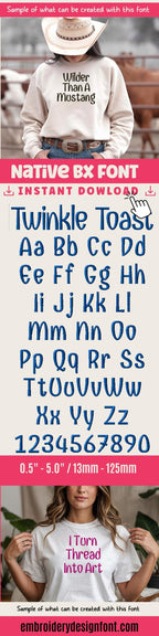 native BX font' Coastal Hug Embroidery Font, BX.5 13-125mm Stitch