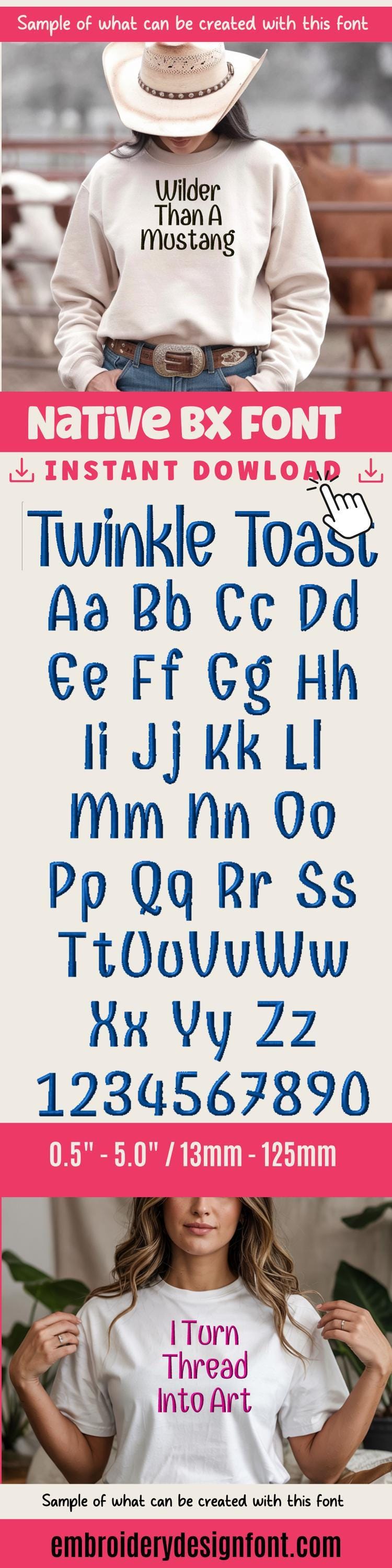 native BX font' Coastal Hug Embroidery Font, BX.5 13-125mm Stitch