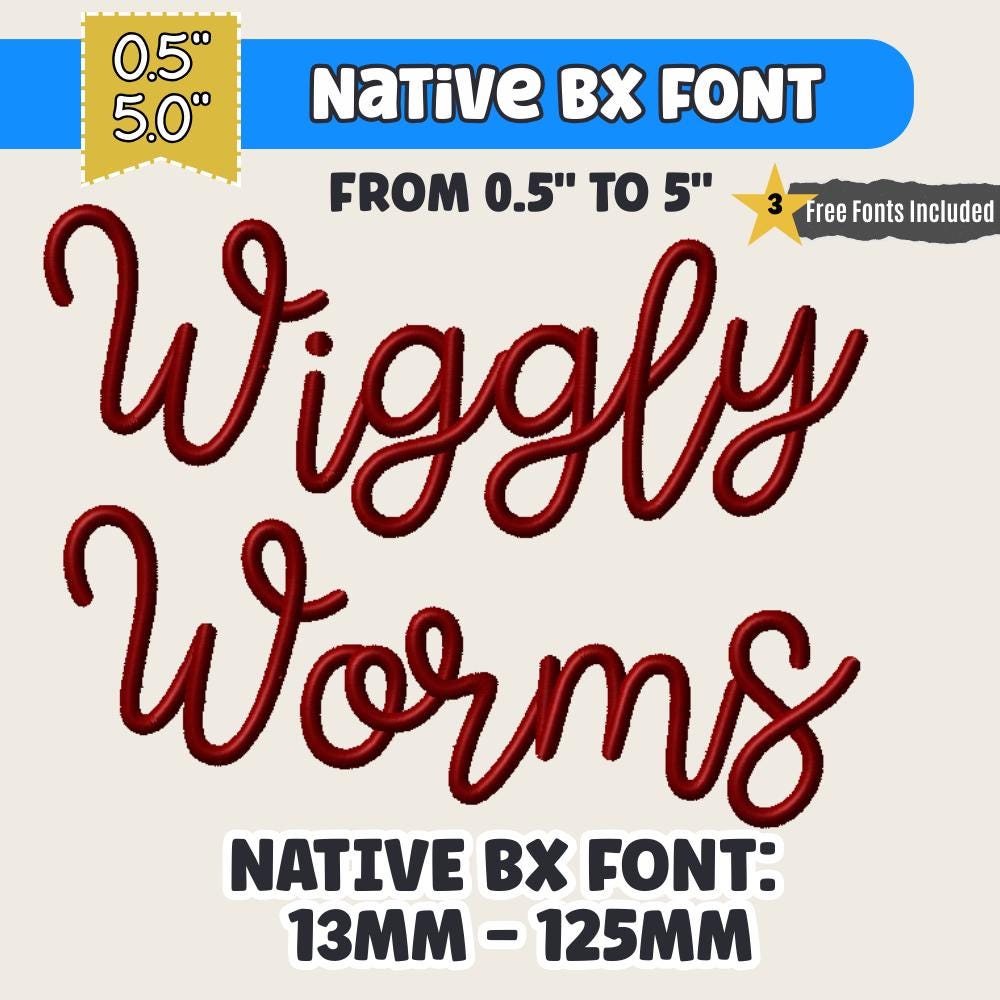 Bx Embroidery Font, Coastal Hug Native BX Script 0.5"–5" 13–125mm