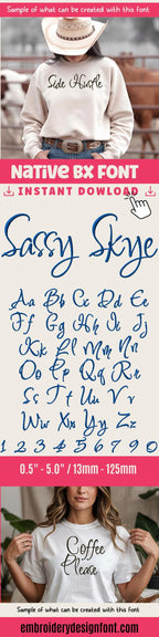 Native Bx Font, Coastal Hug BX Embroidery, 0.5"–5" Scalable