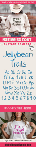 Bx Embroidery Font, Tall Skinny Cursive Monogram, Native 13–125mm