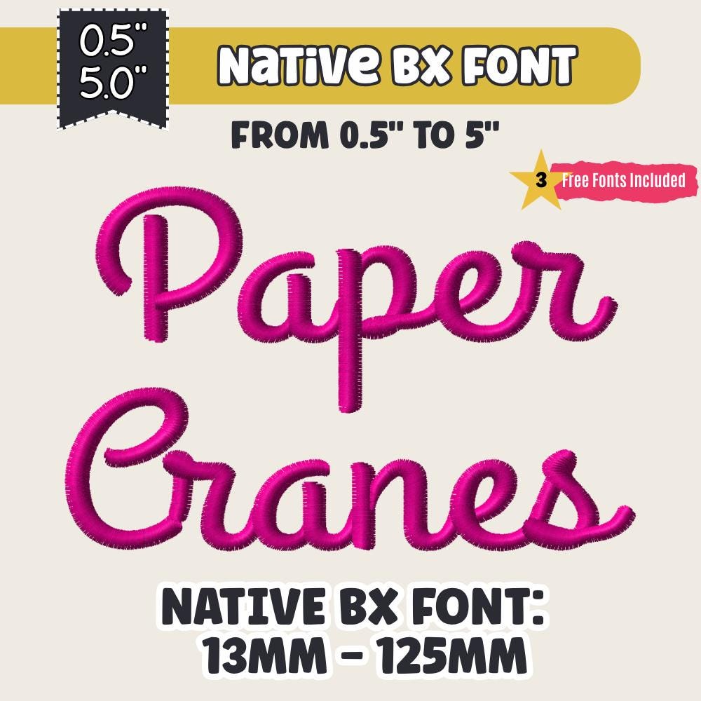 BX Embroidery Font, Coastal Hug Native BX Downloadable, 13-125mm.