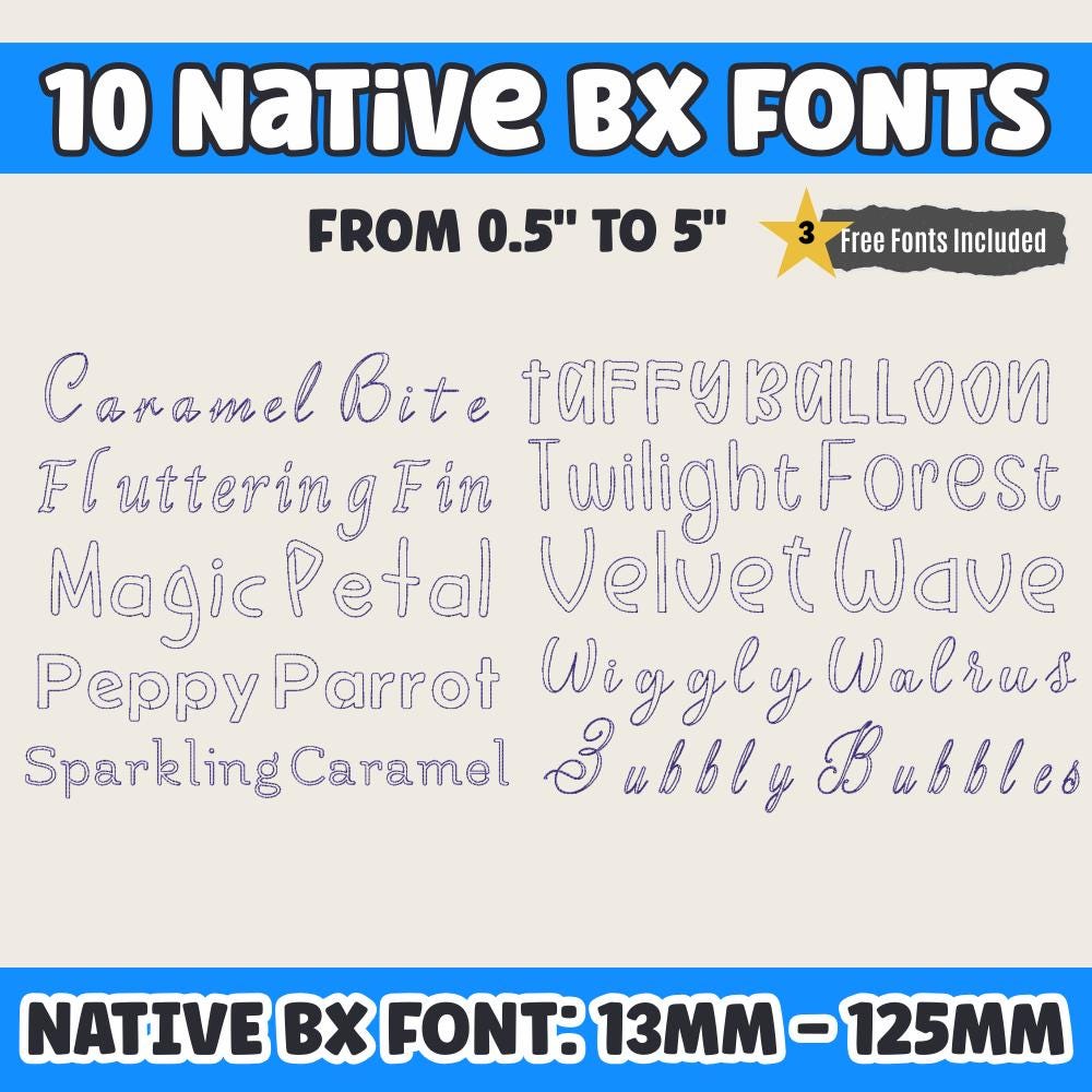 BX Embroidery Font, 10 BX Set, For Embrilliance, Scalable 13-125mm