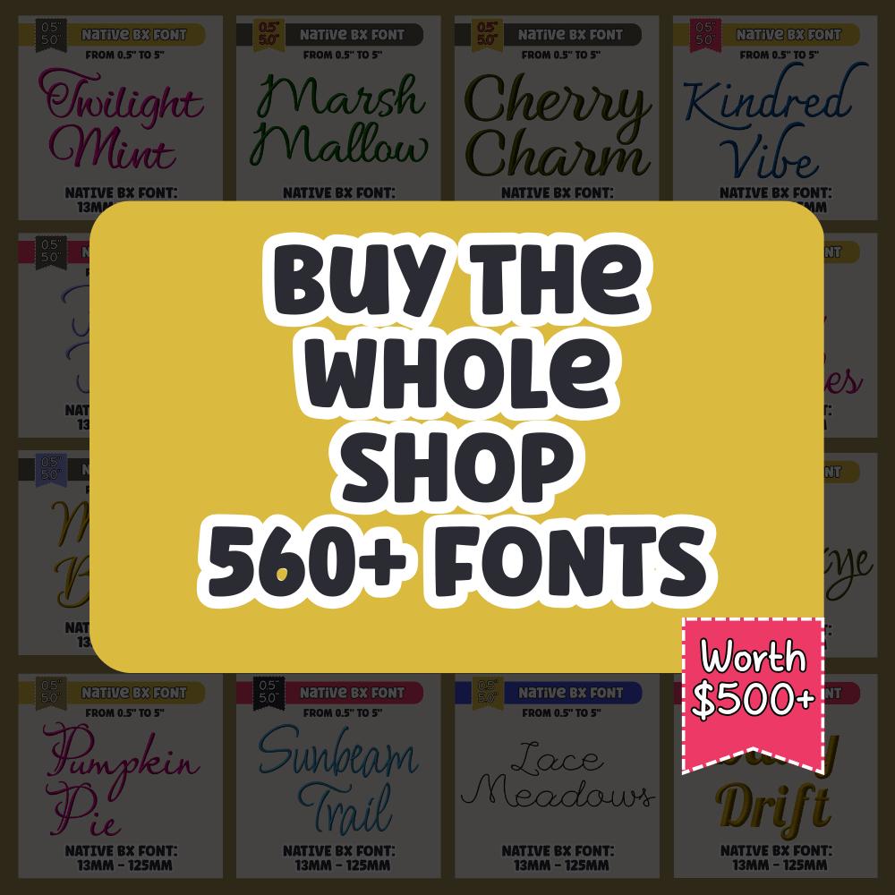 Native BX embroidery fonts', Bundle 522 Fonts, Editable 13mm–125mm
