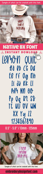 BX Embroidery Font' Lemon Quilt Native BX Embrilliance 13mm-125mm!